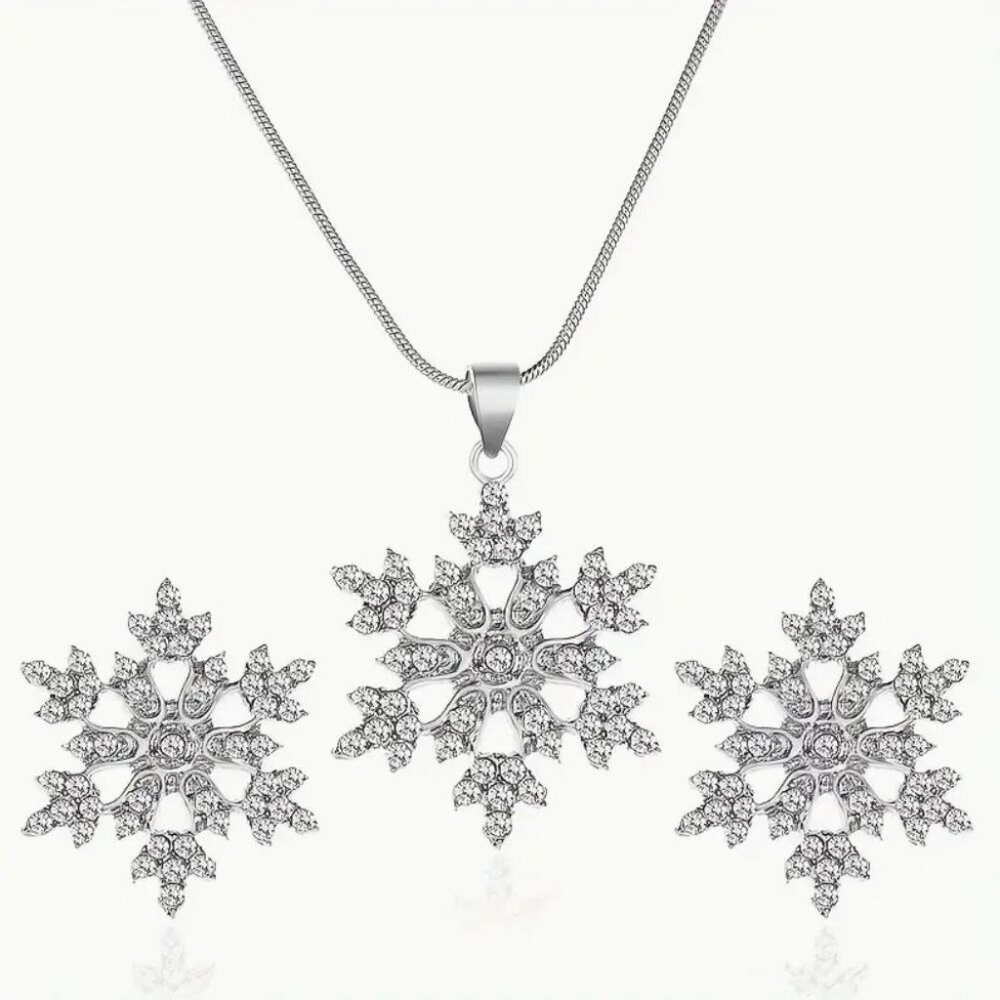 Snowflake Necklace & Earring Set With Crystal Accents